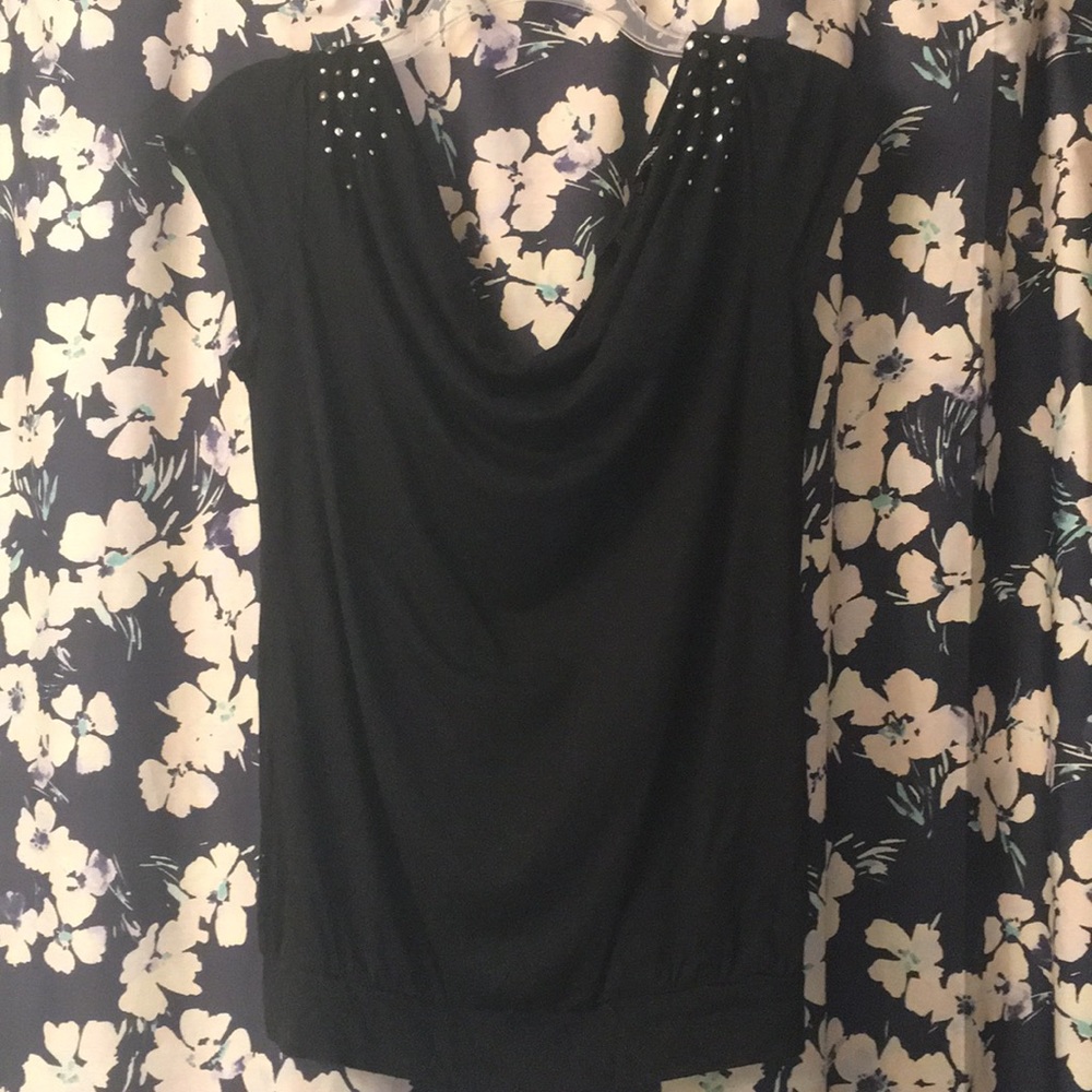 Express black cowl necked open back tee w/ studs